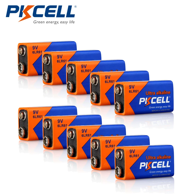

10 шт. щелочная батарея PKCELL 9 В 6LR61, батареи 6AM6 1604A MN1604 522 для детектора дыма, газовые плиты, водонагреватель, микрофон
