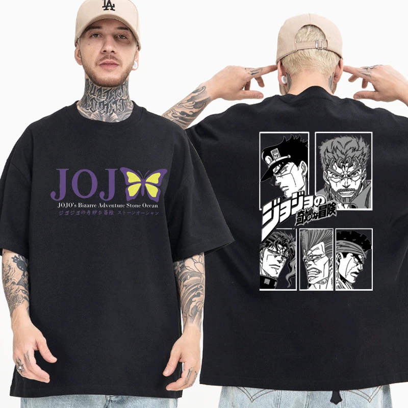 

Jojo Bizarre Adventure Japan Anime T-shirts Men Women Fashion Double Sided Print Tees Streetwear Oversized Manga T Shirt Tops