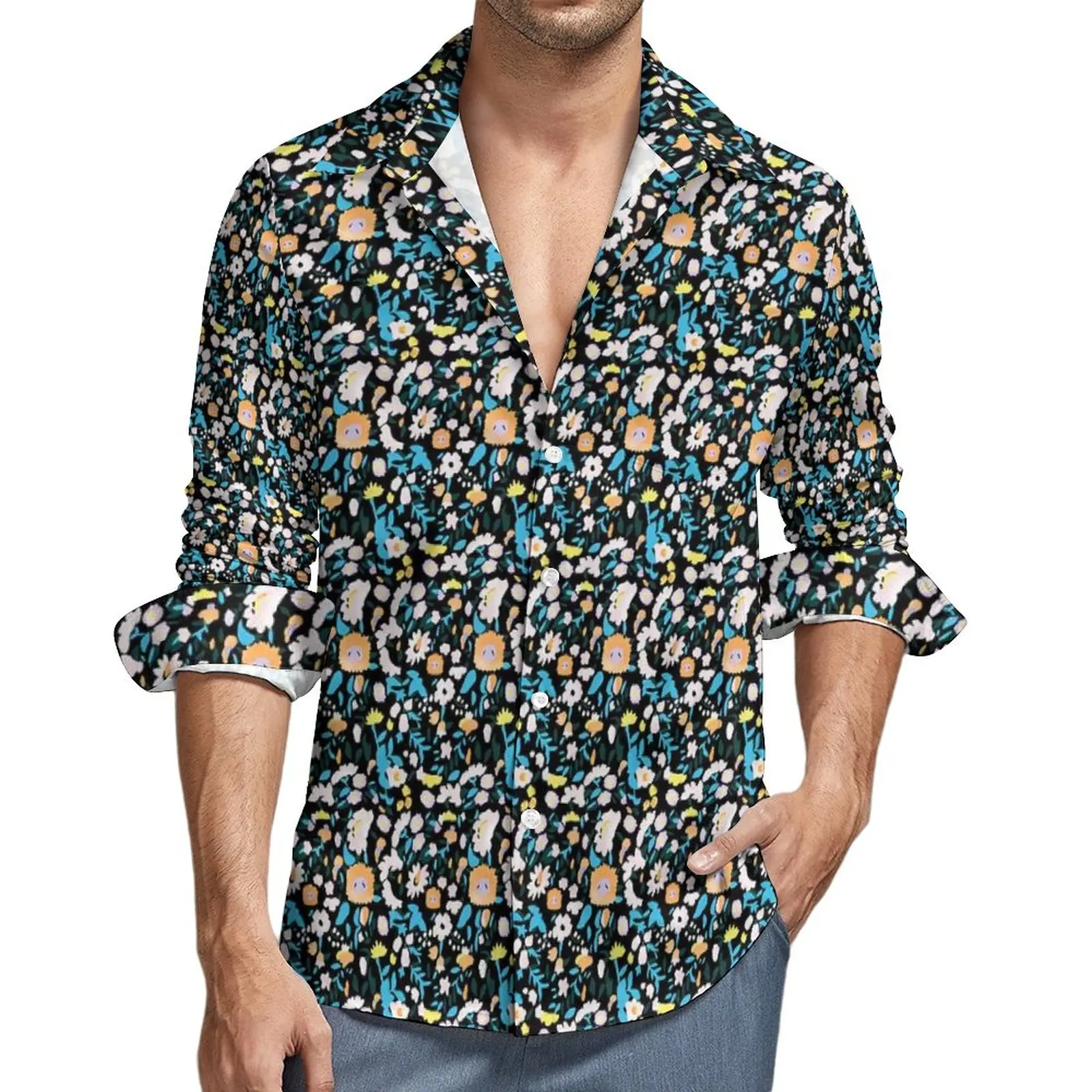 

All Kinds Of Flower Shirt Autumn Floral Print Casual Shirts Man Trending Blouses Long Sleeve Custom Street Style Tops Plus Size