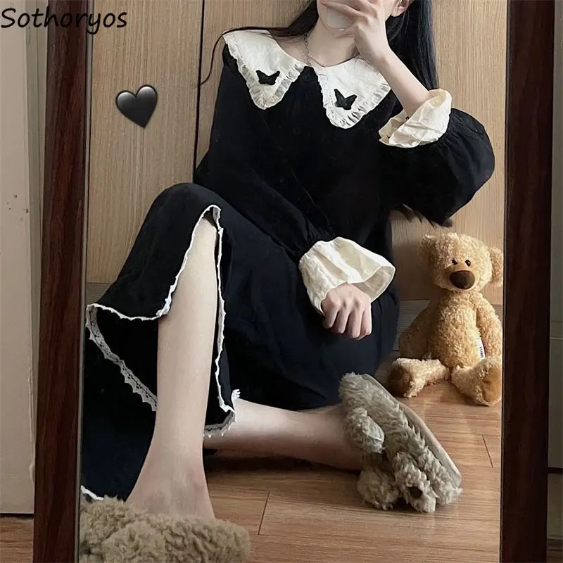 

Пижамный комплект Женский винтажный с воротником «Питер Пэн» и длинным рукавом