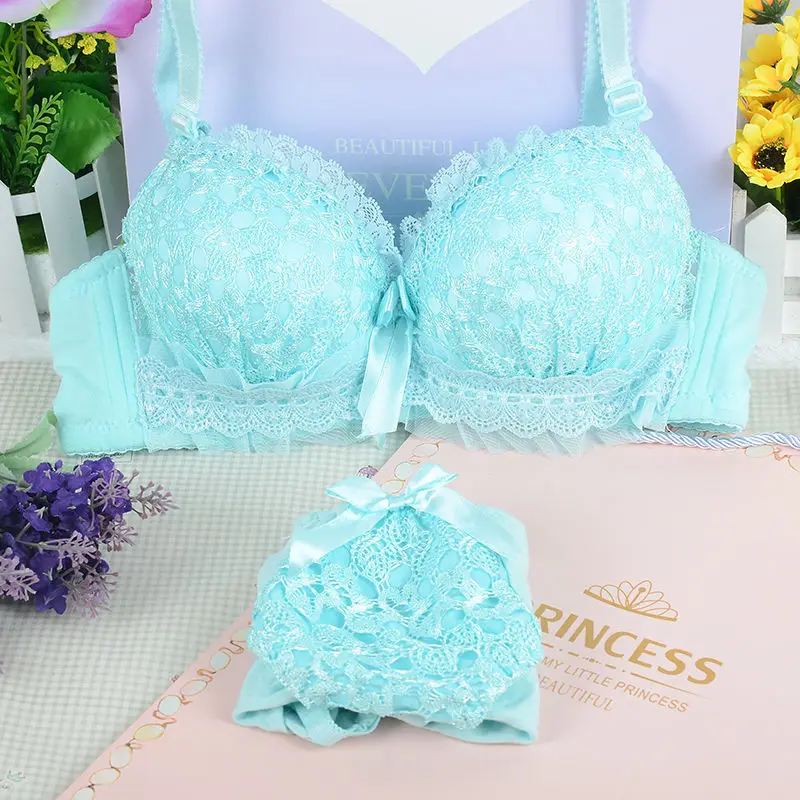 Push Up Women Bra Set Lace Seamless Bralette Cotton Underwear Wire Free Sweet Girl Students Lingerie With Panties Sexy Lingeries