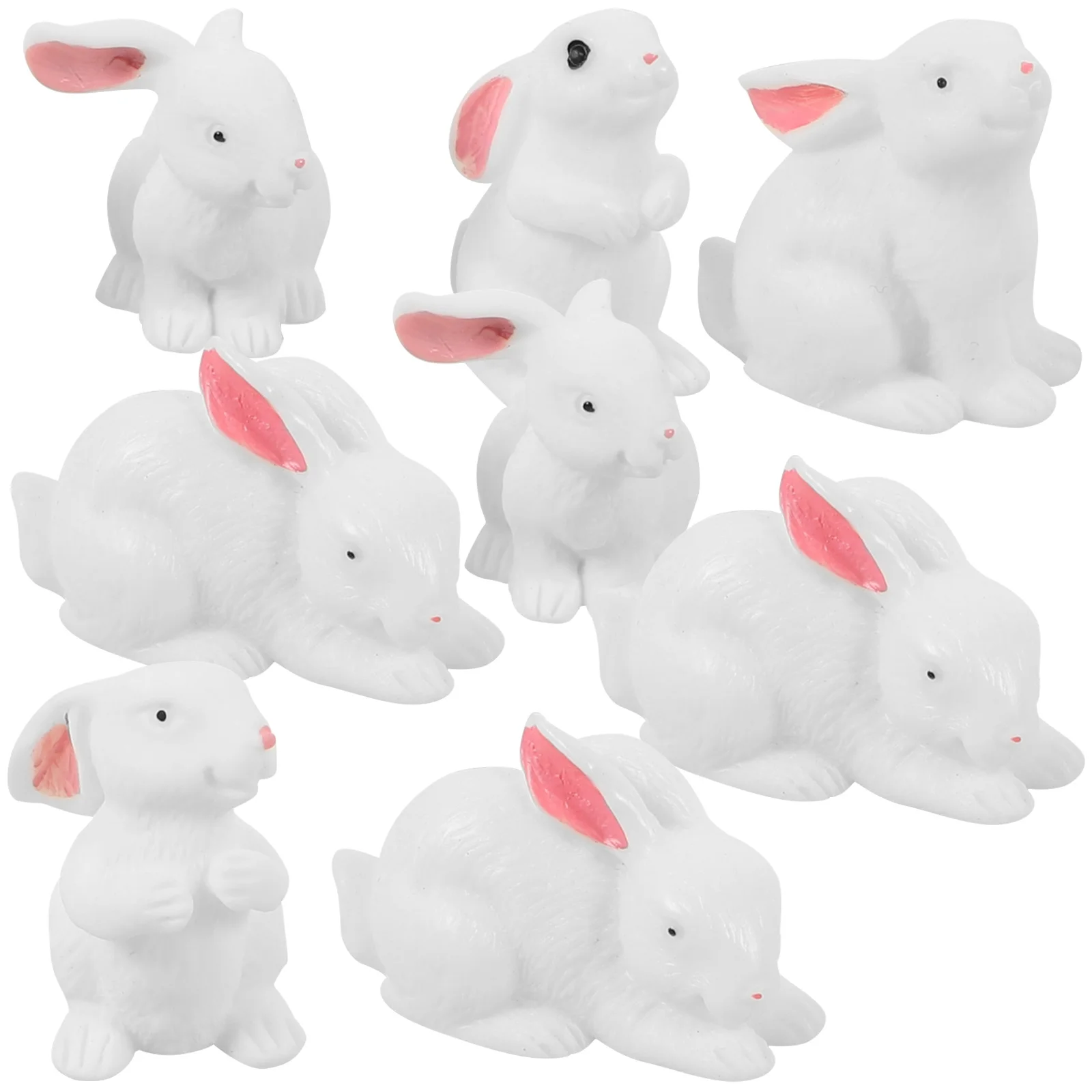 

8 Pcs Mini Animals Figurines Cupcake Decorating Bunny Cupcake Toy Rabbit Ornament House Car Dashboard Figurine