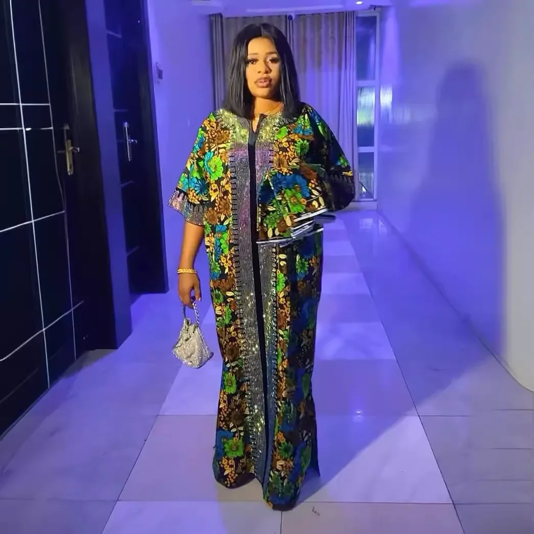 Платья с Африканским принтом для женщин традиционное длинное платье круглым