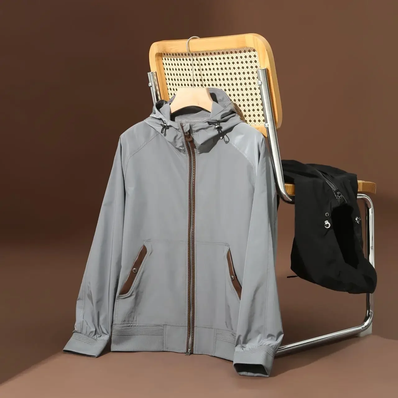 Осенняя мужская модная повседневная куртка с капюшоном двусторонняя карманами