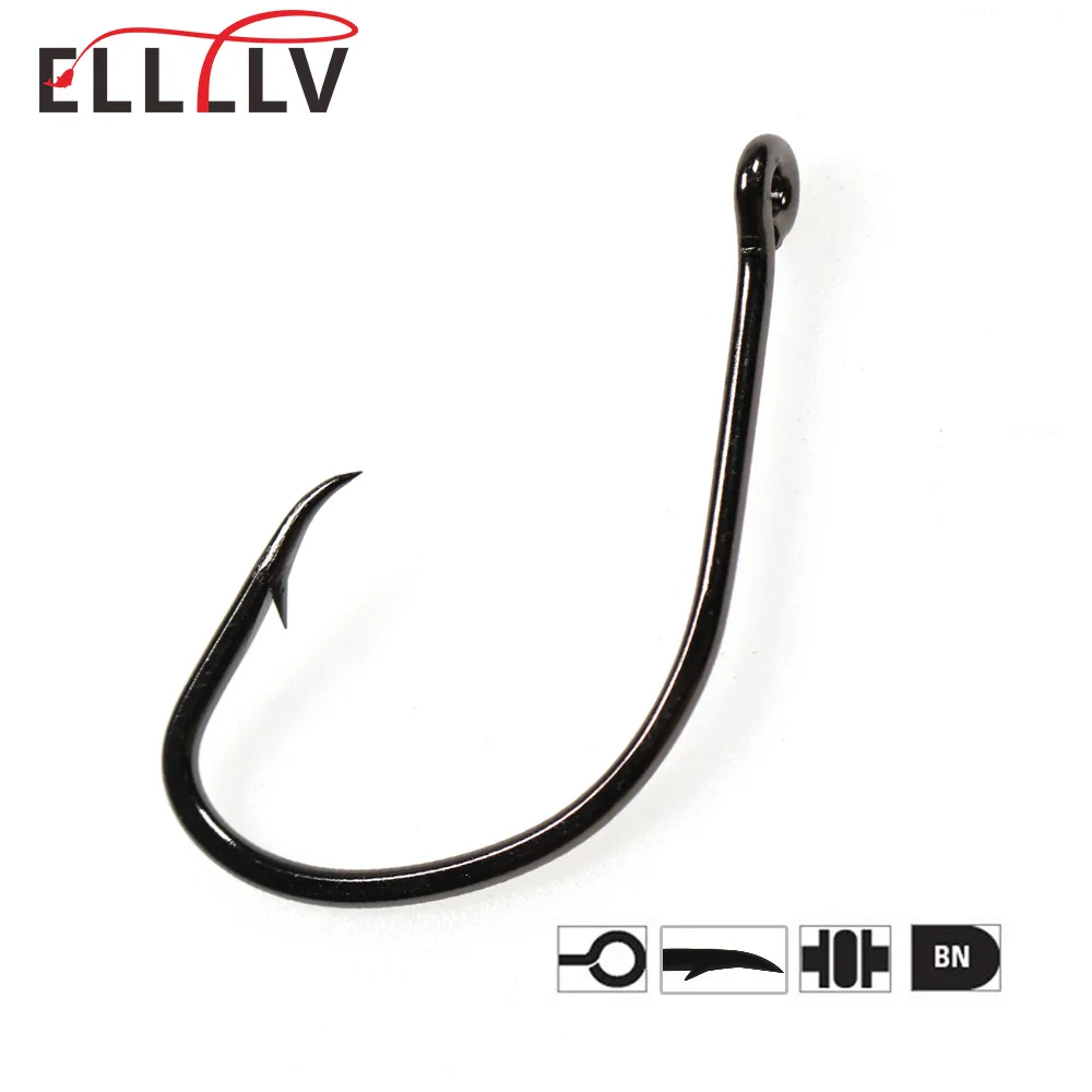 Elllv 50pcs 1/0 - 8/0 High Carbon Steel Light Circle Hook Offset Fishhook for Saltwater Fishing Tarpon Snapper Grouper Flounder