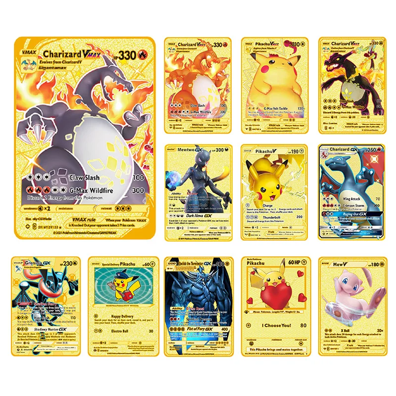 

Pokemon Metal Card Child Toy English Figures Charizard Card Game Children's Toys Hobbies Pokemon Mewtwo Game Gold Card Kids Gift