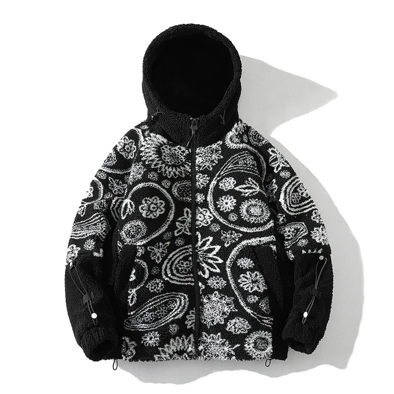 winter coat Men New Ins Trend Loose Casual Couple Embroidered Decoration Imitation Lamb Velvet Hooded Warm Jacket