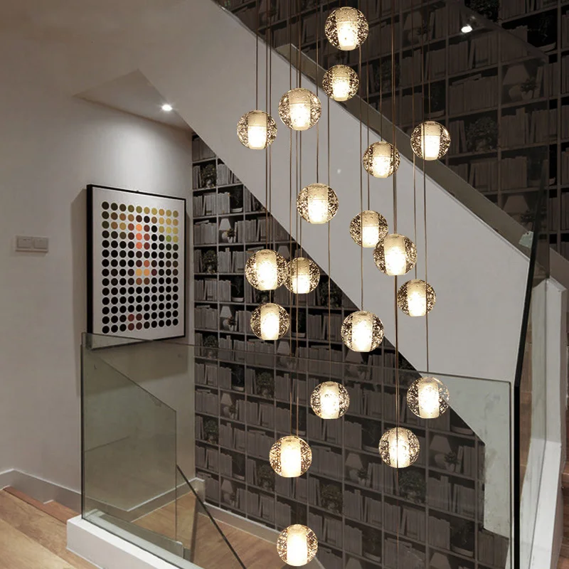 

Современная хрустальная люстра для лестницы, длинная Двухуровневая лампа для виллы, вращающийся потолочный светильник в стиле лофт для гостиной, спальни, бара