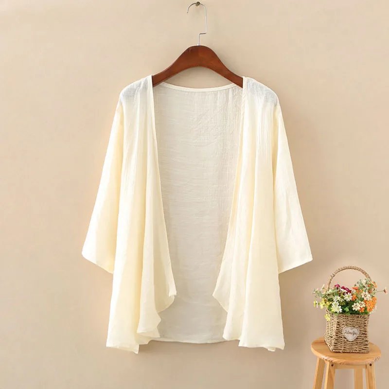 

Women Summer Cotton Linen Cardigan Blouse Casual Batwing Sleeve Coat Jacket Kimono Tops Breathable Summer Autumn Beachwear 2023