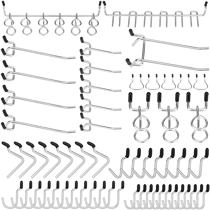 

60 Assorted Premium Metal Pegboard Hooks To Secure Hooks In Place For 1/4Inch Peg Board, Won't Fall Out