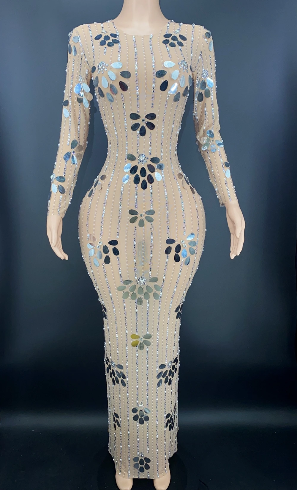 Праздничное платье со спарклингами, стразами, длинными рукавами и прозрачной сеткой для женщин, сексуальное вечернее платье на вечеринку.