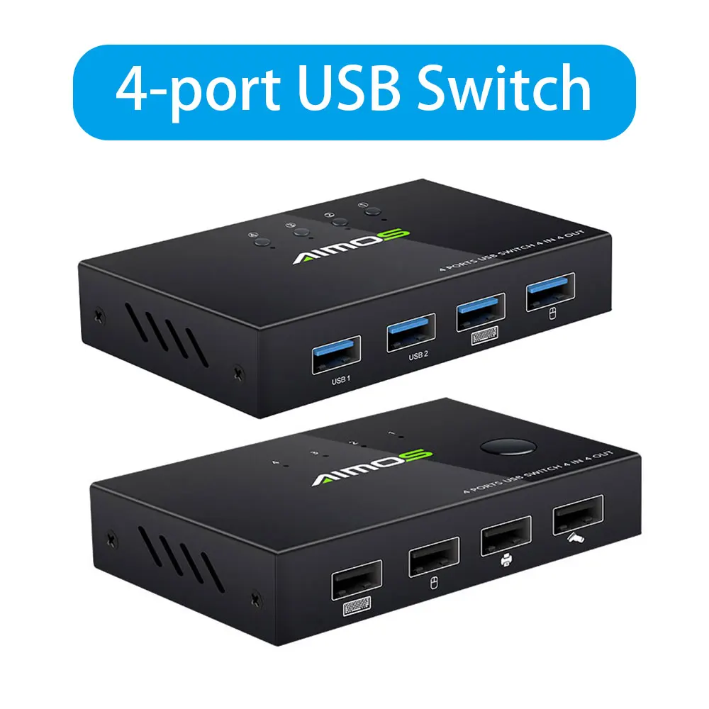 

Квм-переключатель AIMOS, разветвитель, 4 в 4 выхода, USB 2,0, переключатель, устройство для совместного использования принтера для клавиатуры, мыши...