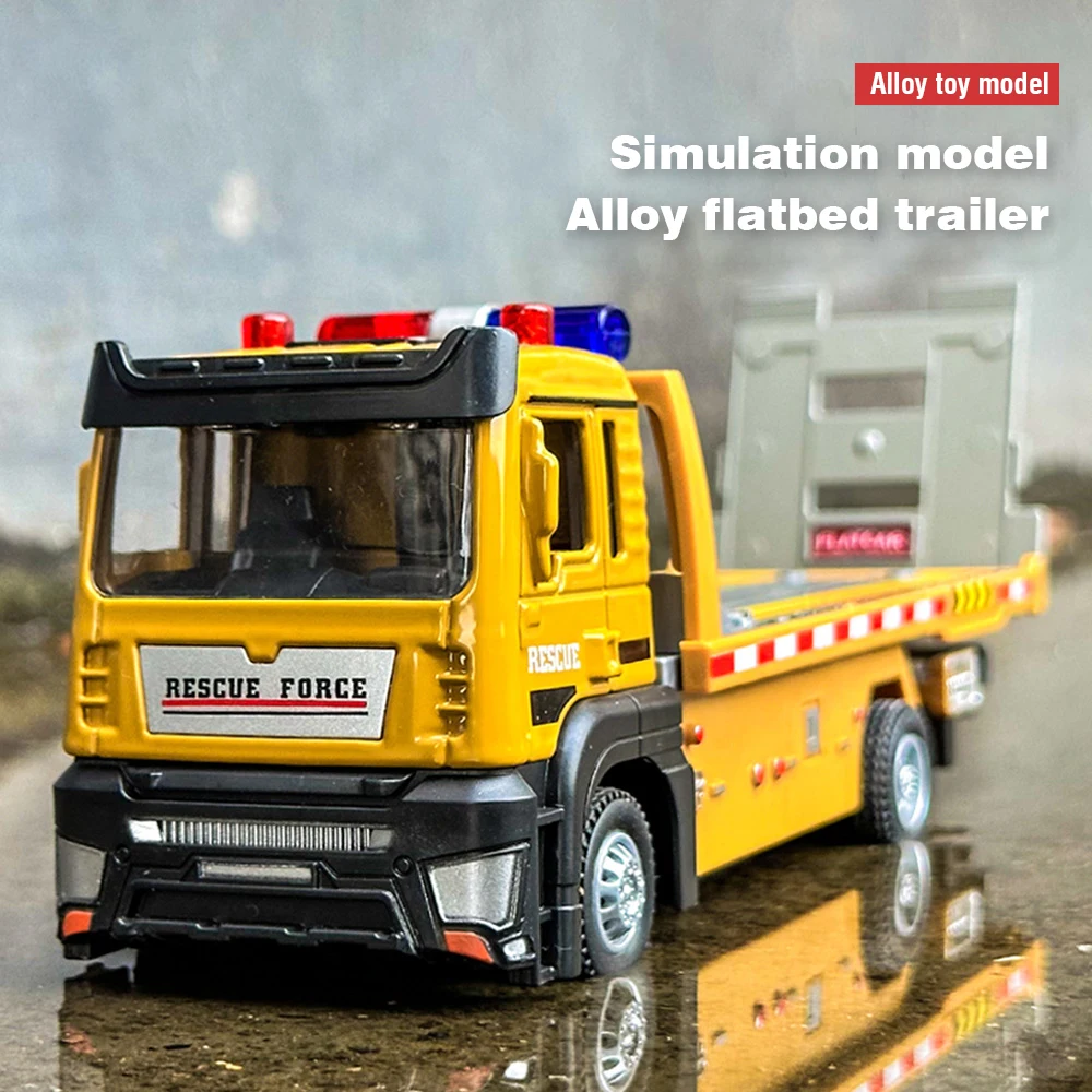 

1:32 Alloy Truck Model Kids Toy Simulation Flatbed Trailer Light Sound Children Gift Enginner Vehicle Pull Back Car Collection