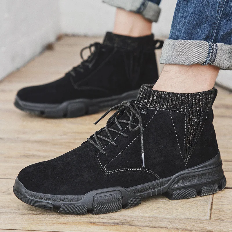 

Men Boots Winter Fleece Patchwork Suede Waterproof Ankle Boots Men Casaul Warm Non-slip Snow Boots Platform Boots bota masculina