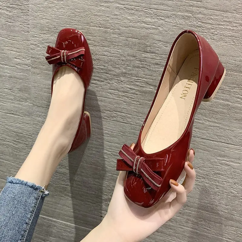 

BCEBYL New Square Toe Bowknot Shallow Mouth Comfortable Sandals Summer Fashion Casual Low-heeled Women's Shoes Zapatos Mujer