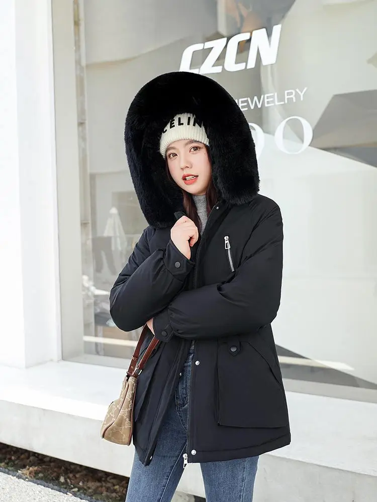 Vielleicht 2022 New Winter Jacket Women Parka Fashion Coat Wool Liner Hooded Parka With Fur Collar Warm Snow Wear Padded Clothes