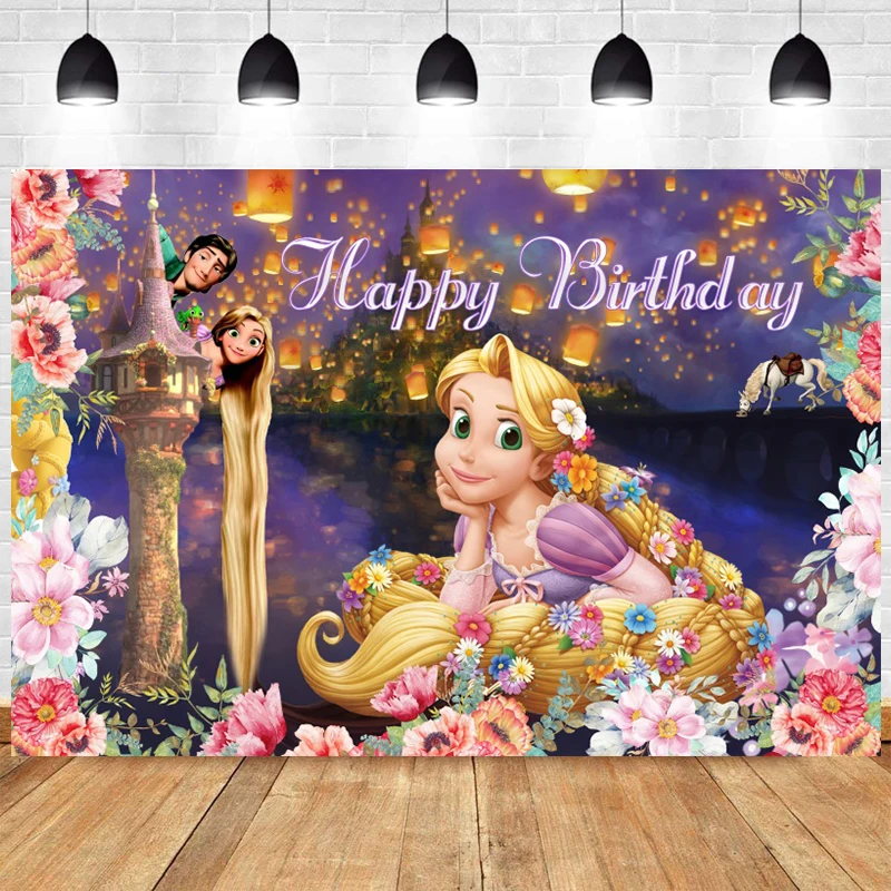 

Tangled Rapunzel Backdrop Girls Princess Baby Shower 1st Happy Birthday Party Photograph Background Photo Banner Decoration