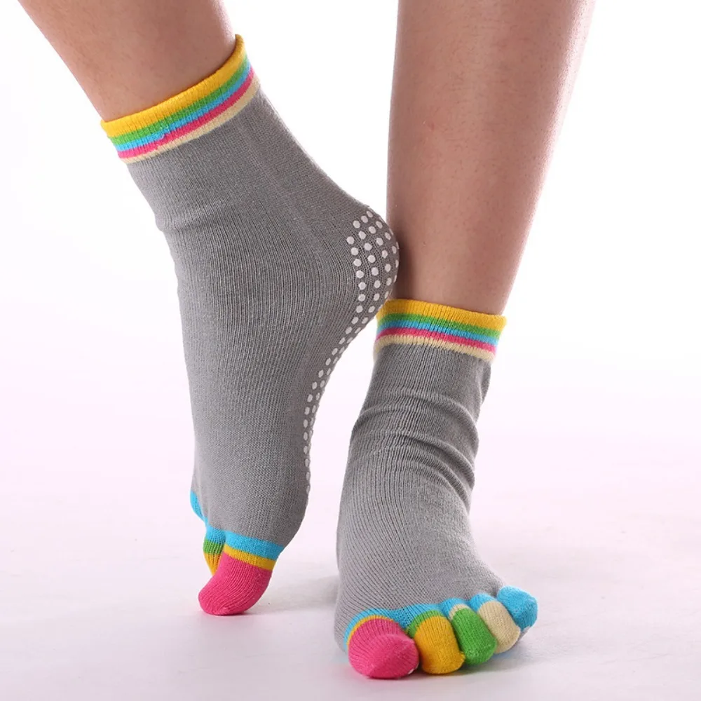 Bottom Yoga Sock Cozy Soft Solid Cotton Crew Split Toe Ladies Sox Fitness