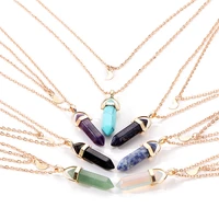 hexagonal column natural stone necklace moon star charm crystal healing multi layered alloy chain choker necklaces jewelry gift