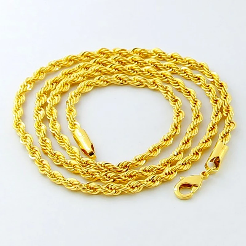 

NUMBOWAN Hip Hop 24K Gold Necklace 3MM Twisted Rope Twist Electroplating Gold Necklace for Men Women Wedding Jewelry Gifts