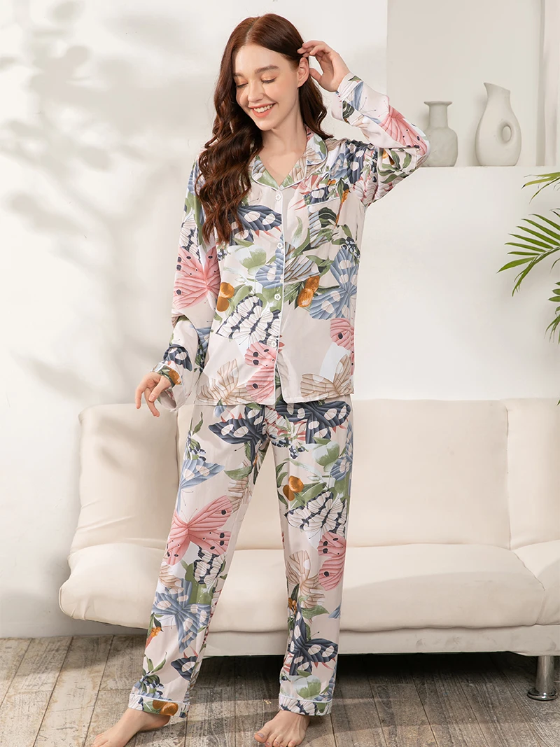 Women Plus Size S-3XL New 100% Viscose Pajamas Set Long -Sleeved Trousers Ladies Pajamas Suit  Nightwear Suit Sleepwear Pijama