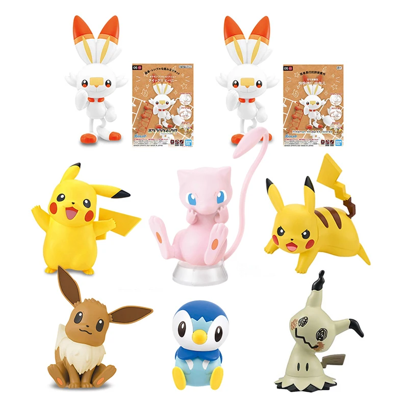 

Bandai Genuine Pokemon Model Anime Collection Mew Pikachu Eevee Scorbunny Mimikyu Assembly Model Action Figures Children's Gifts
