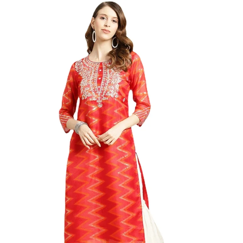 

Spring Summer Indian Dress for Women Kurta Tops Ethnic Style Embroidery Red Vestido Indiano India Clothes Pakistani