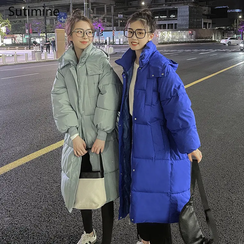 Down Cotton Jacket Women's Medium Long Korean Cotton Jacket Thickened Office Lady Winter Coat for Women Hooded Coat Women