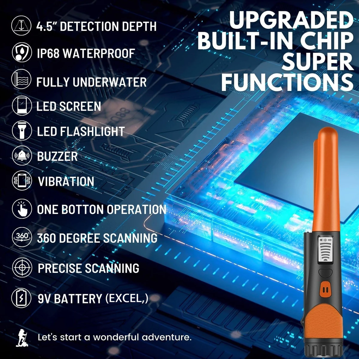 Handheld Metal Detector Waterproof High Sensitivity Gold Detector Pointer Treasure Pinpointing Finder Probe with LCD Screen 4 Handheld Metal Detector Waterproof High Sensitivity Gold Detector Pointer Treasure Pinpointing Finder Probe with LCD Screen 4