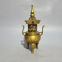 9 chinese folk collection brass patina dragon pattern pagoda pavilion incense burner gather fortune ornament town house