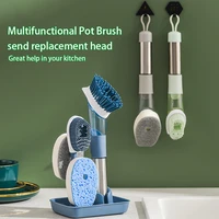kitchen cleaning brush 4 in 1 removable diashwashing sponge silicone head long handle cleaning tool for kitchen utensils gadgets