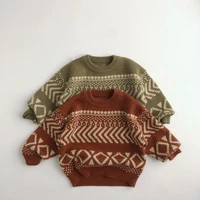 2022 autumn new baby long sleeve sweater vintage print children knit sweater cotton boys girls casual sweater knitted pullover