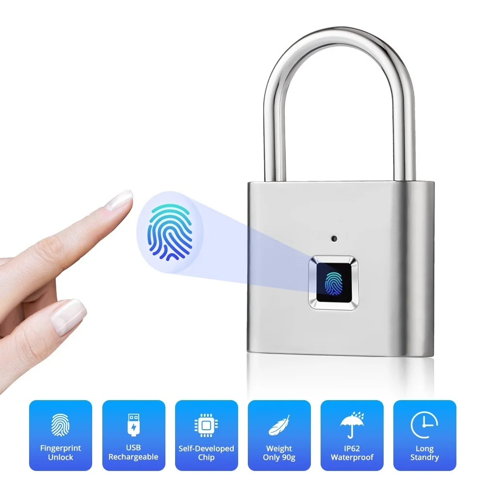 

Towode Smart Fingerprint Keyless Door Lock USB Rechargeable Padlock 1/2Pcs Quick Unlock Zinc Alloy Metal Self Developing Chip