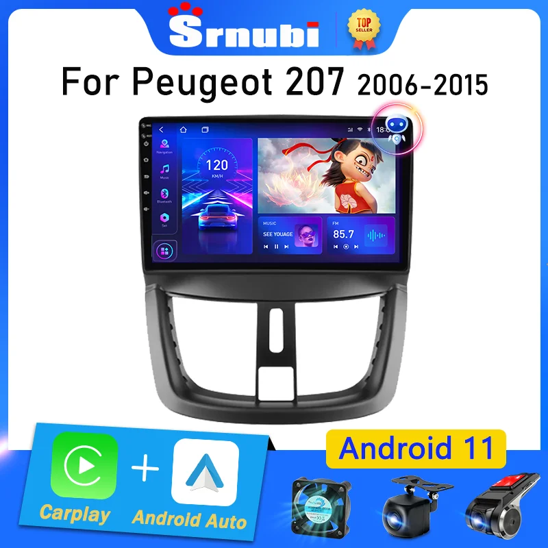 Srnubi 2 Din Android 11 для Peugeot 207 CC 207CC 2006 - 2015 Автомагнитола мультимедийный плеер Carplay Авто Стерео GPS DVD головное устройство