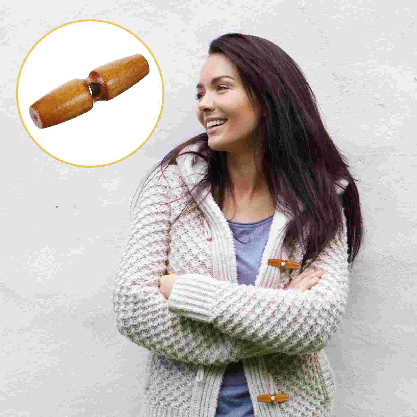 

20 Pcs Big Hole Sewing Buttons Wooden Kids Brown Oval Horn Jeans Bone Toggle Coat Retro