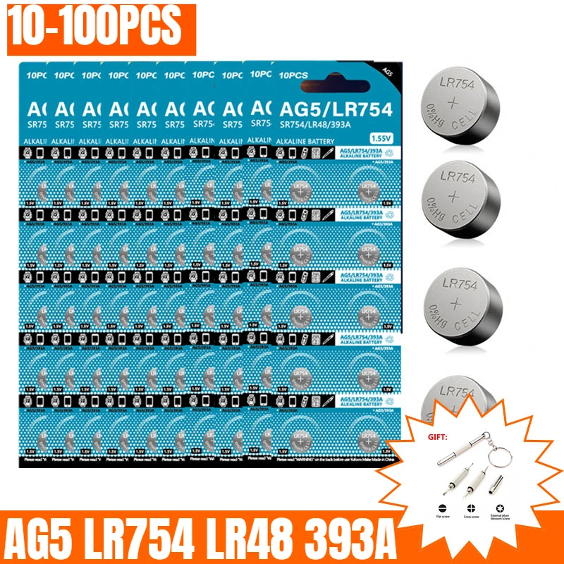 10-100 шт. AG5 LR754 1 55 В батарея L754 LR48 SR754 393A RW28 SR48 кнопка типа таблетка для часов