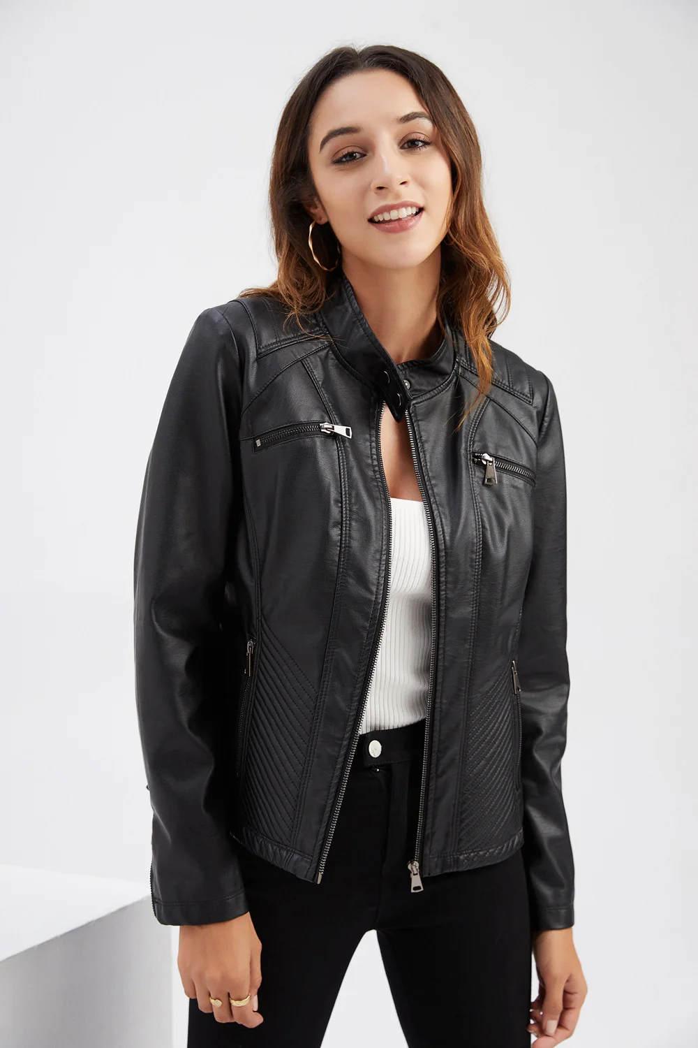 

2023 Leather Jacket Women Autumn Spring Women's Moto Biker Zipper Jackets Red Black Apricot Coffee Coat Ladies Outerwear S-3XL