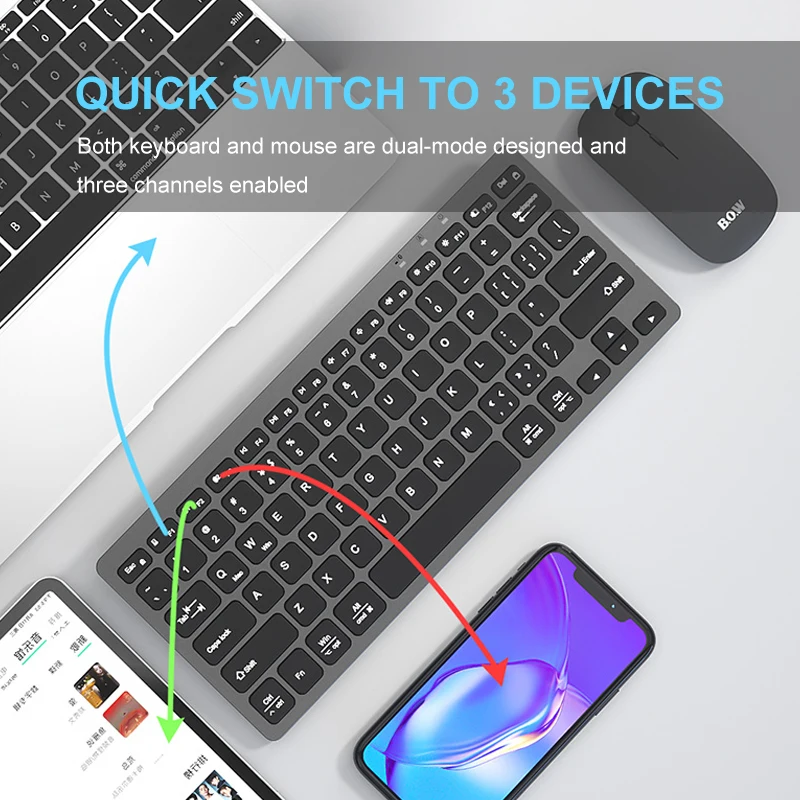 b o w small rechargeable keyboard bluetooth keyband and mouse wireless combo for computer laptop tablet free global shipping