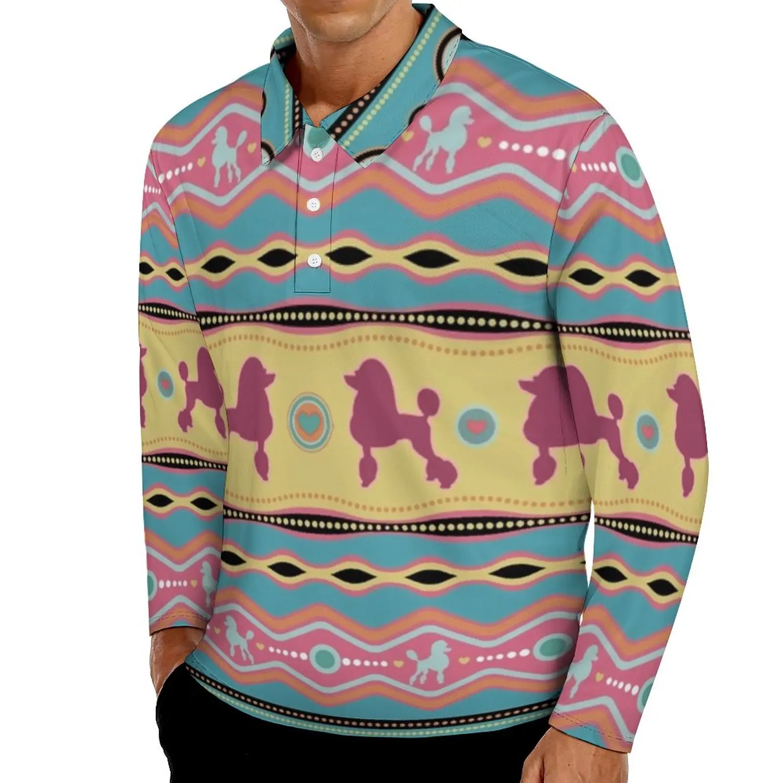 

Рубашка-поло мужская с длинным рукавом и воротником-стойкой