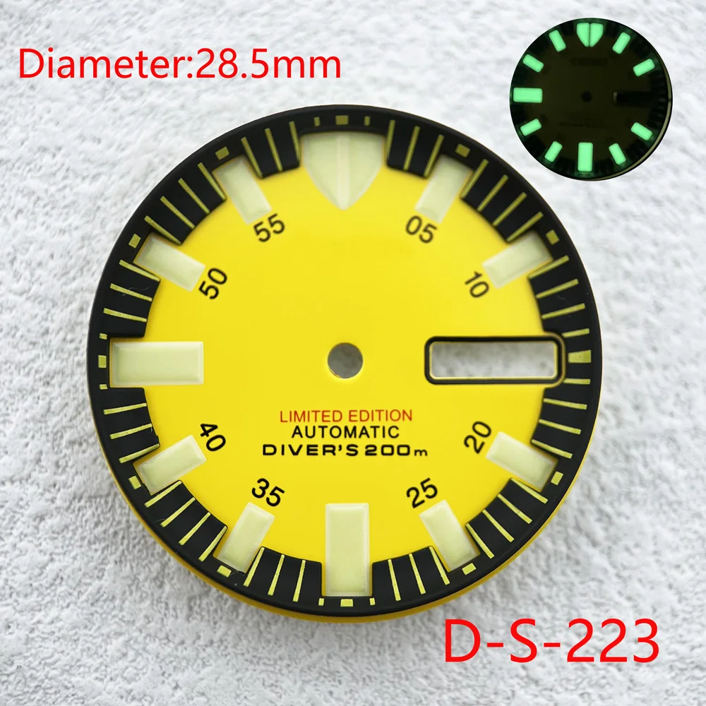 28.5mm Green/Blue Luminous Modification  Dial Watches Accessories for NH35 NH36 Automatic Movement With S Logo Customizable Logo