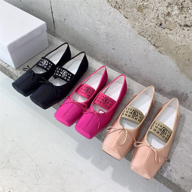 

Spring/Autumn French Style Flats Women Shoes Fashion Mary Jane Shoes Square Toe Women's Shoes Digit Bow Silk Ballet Flats