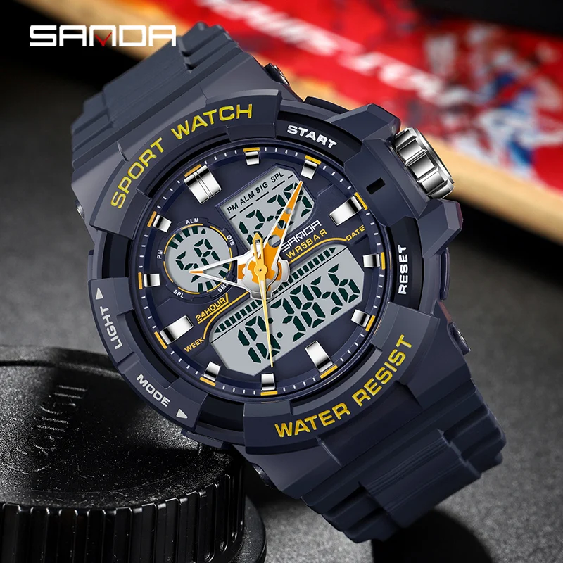 

SANDA Sports Chronograph Men's Watch 50m Waterproof Dual Display Quartz Watch Luminous Clock Stopwatch Watch Orologio da uomo