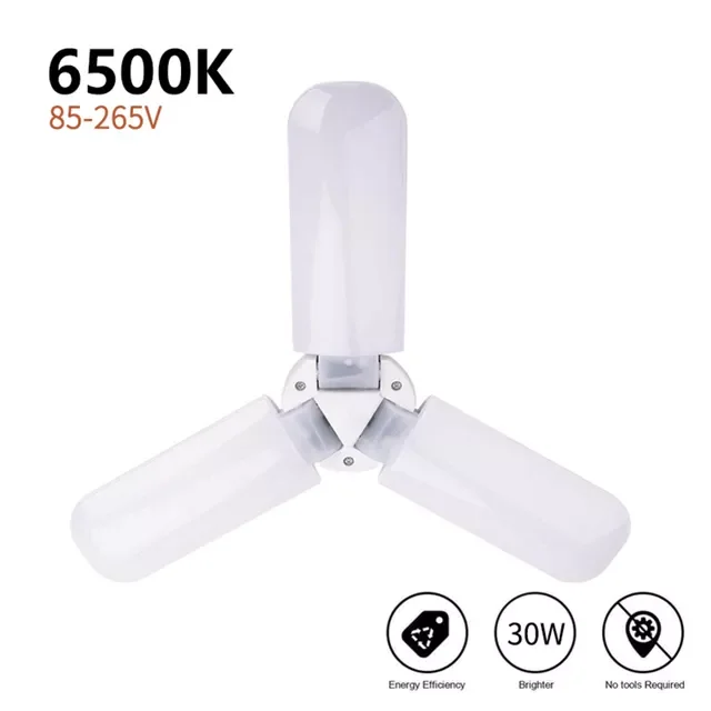 

Car Garage Lights Super Bright Daylight Lamp Bulbs 30W 3000LM E27 Foldable Ceiling Fan Garage LED Light Industrial Lighting