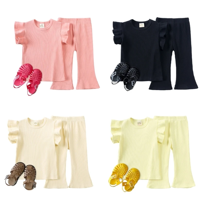 

Children Short Sleeved T-shirt Top with Flared Pants Baby Kids Household Suit