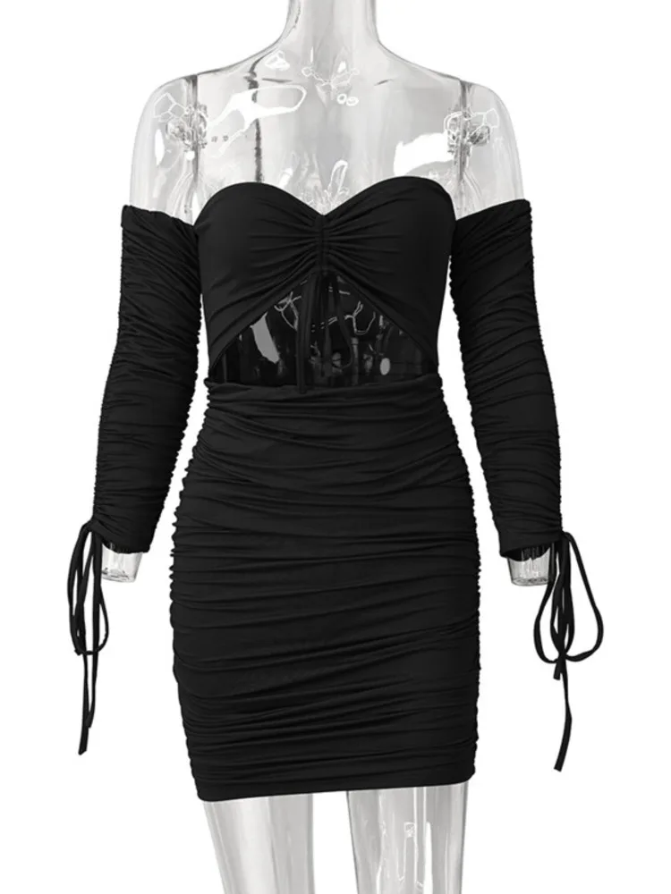 Осеннее облегающее мини-платье Kesiachiccly с длинным рукавом 2021 женское ажурное