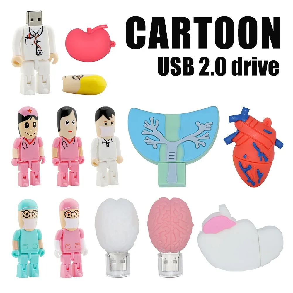 Creative Usb stick Doctor nurse style 2.0 USB flash drive heart Brain lungs pen 4GB 8GB 16GB 32GB 64GB 128GB memory Stick
