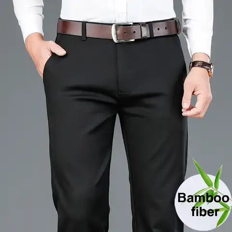 2022 Весенние новые мужские повседневные брюки из бамбукового волокна, классический стиль, деловые модные брюки цвета хаки, Стрейчевые хлопк...