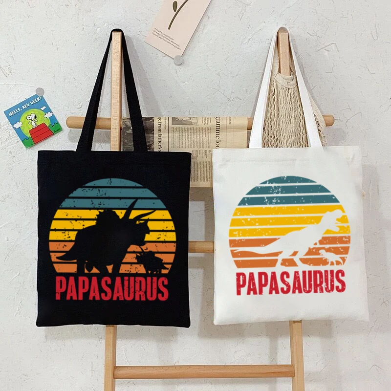 

Papasaurus Rex Print Shoulder Bag Women Harajuku Dinosaur Handbags Father and Son Graphics Tote Bag Animal Brand Shopping Bag