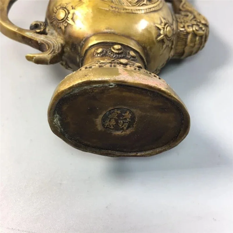 Китайская старая медная коллекция чайник для вина из чистой меди с тыквой