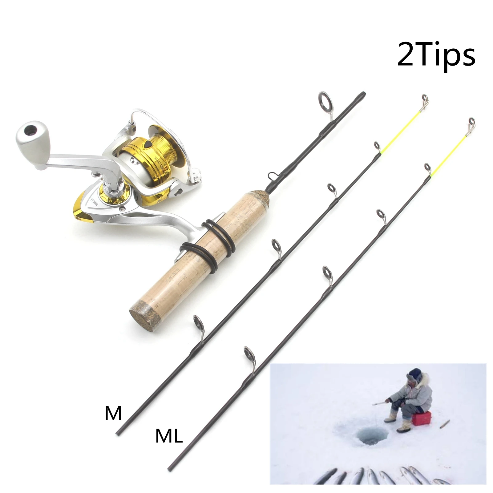 65cm 2Tips Rod Reel Combos Winter Ice Fishing Rod Fishing Reel set Rod Pole Tackle Carbon pole Ice rod with reel Pikes fish pole